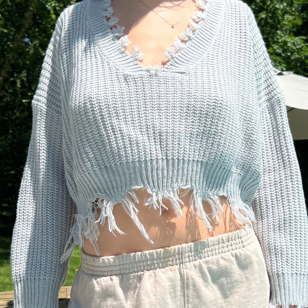 Cropped Grey Knit Sweater